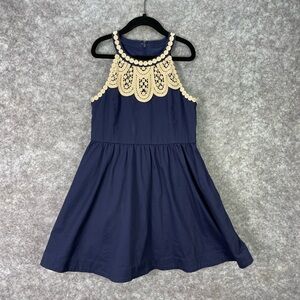 Lilly Pulitzer Dress Girls 10 Navy Blue Lace Halter Fit & Flare Cocktail